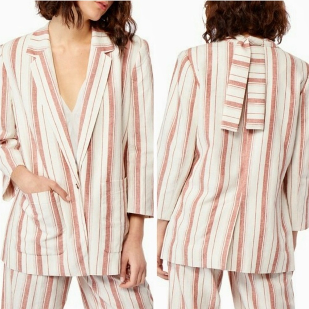 HABITUAL Blazer XL Nat Boxy Linen Blend Striped 3/4 Sleeve Resort Travel